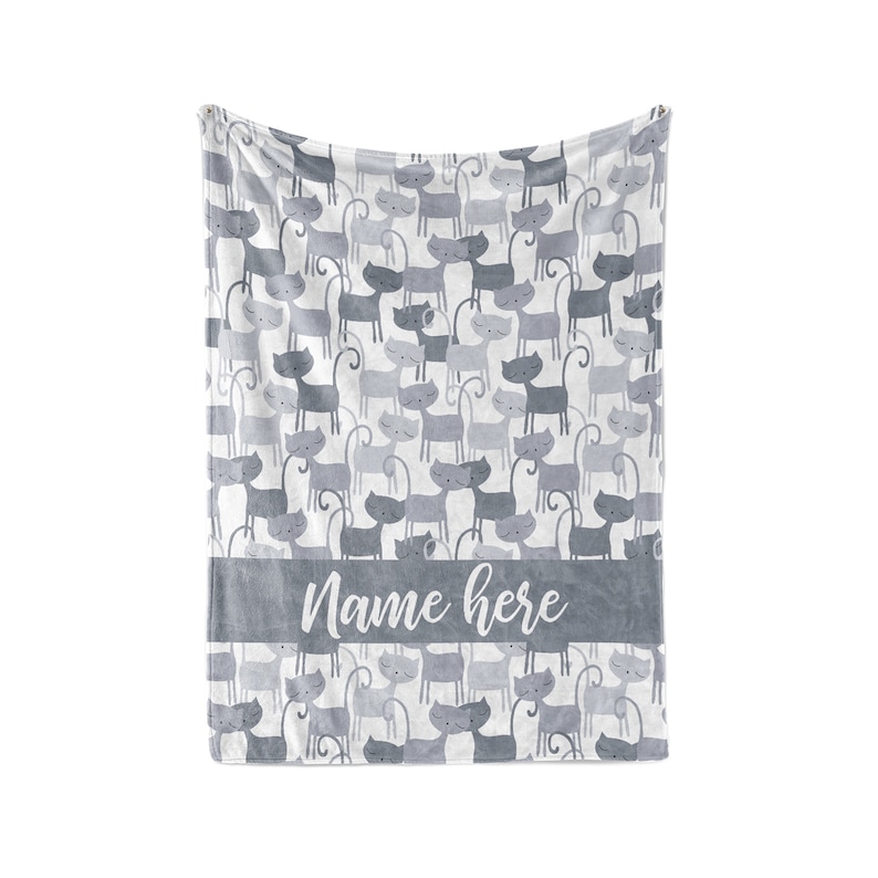 Personalized Blanket Cats Gray Pattern Fleece Blankets Quilt Bedding Cat Lovers Gifts