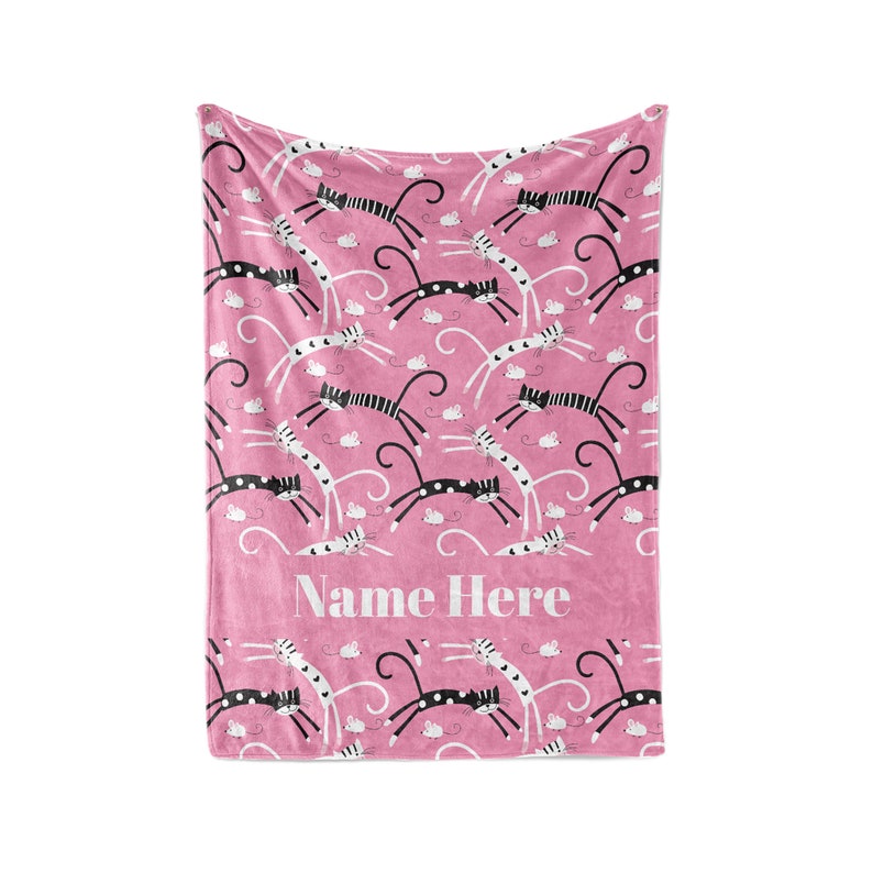 Personalized Blanket Pink Cat Pattern Fleece Blankets Quilt Bedding For Cat Lovers