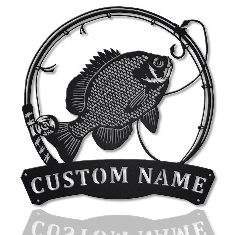 Personalized Bluegill Fishing Fish Pole Metal Sign Wall Art For Home Decoration 8x8 12x12 14x14 18x18 24x24 Inches