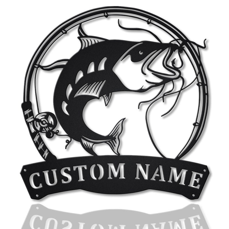 Personalized Catfish Fishing Fish Pole Metal Sign Wall Art For Home Decoration 8x8 12x12 14x14 18x18 24x24 Inches