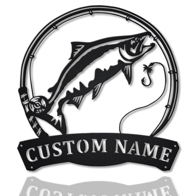 Personalized Chinook Salmon Fish Pole Monogram Metal Sign Wall Art For Home Decoration 8x8 12x12 14x14 18x18 24x24 Inches