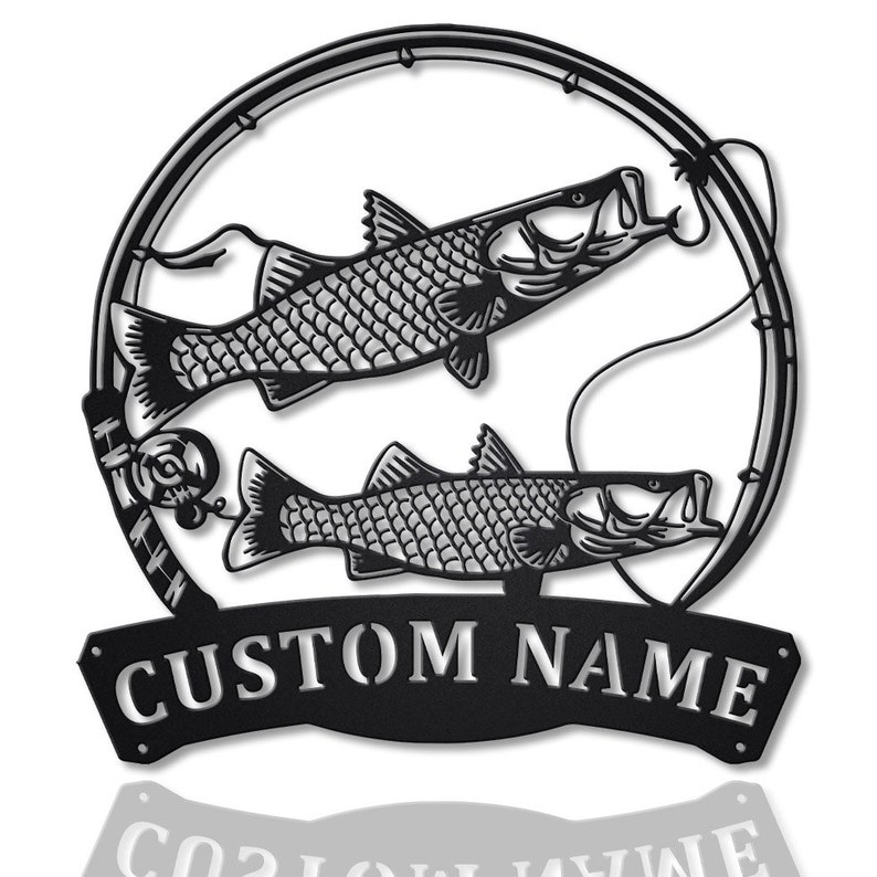 Personalized Common Snook Fishing Fish Pole Metal Sign Wall Art For Home Decoration 8x8 12x12 14x14 18x18 24x24 Inches