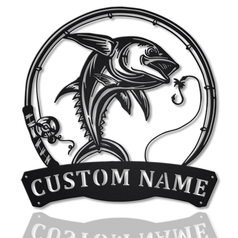 Personalized Dolphin Fishing Fish Pole Metal Sign Wall Art For Home Decoration 8x8 12x12 14x14 18x18 24x24 Inches