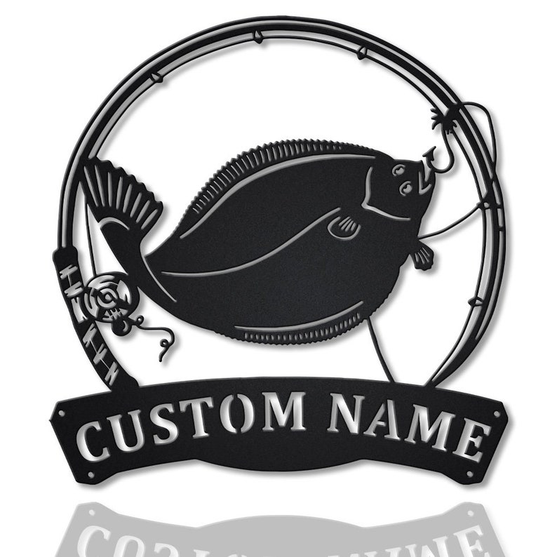 Personalized Flounder Fishing Fish Pole Metal Sign Wall Art For Home Decoration 8x8 12x12 14x14 18x18 24x24 Inches
