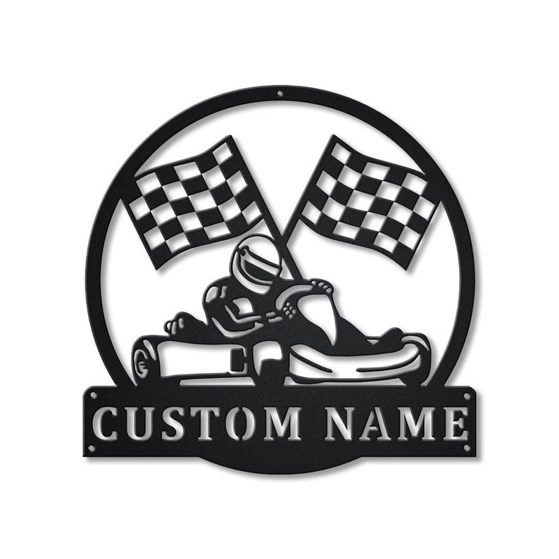 Personalized Go Kart Racing Monogram Metal Sign Wall Art For Home Decoration 8x8 12x12 14x14 18x18 24x24 Inches
