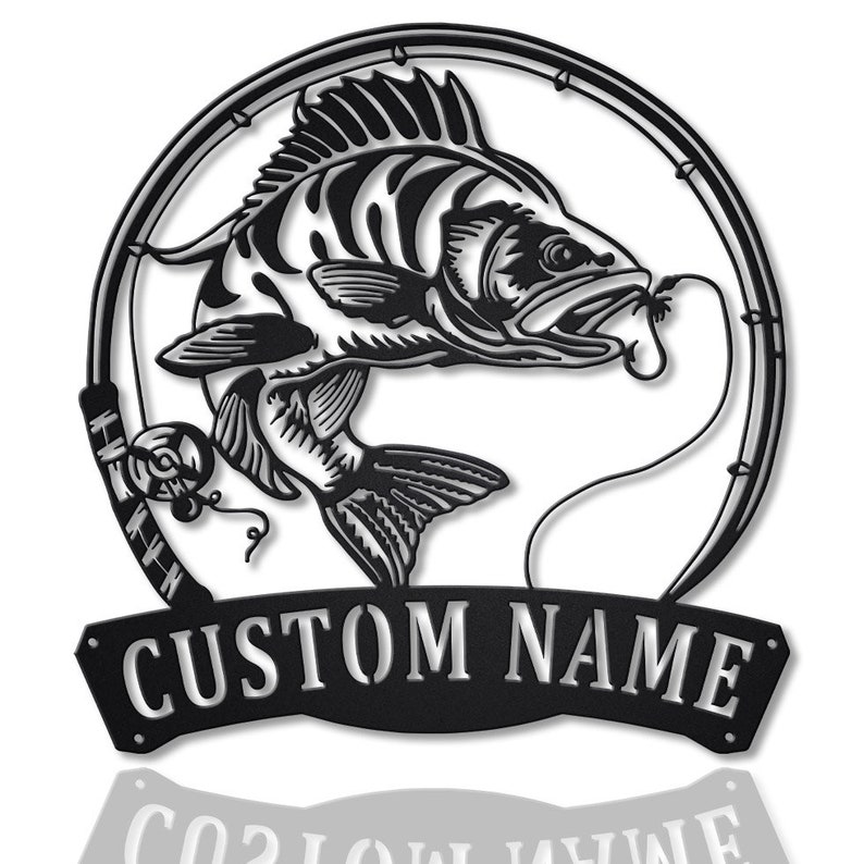 Personalized Perch Fishing Fish Pole Metal Sign Wall Art For Home Decoration 8x8 12x12 14x14 18x18 24x24 Inches