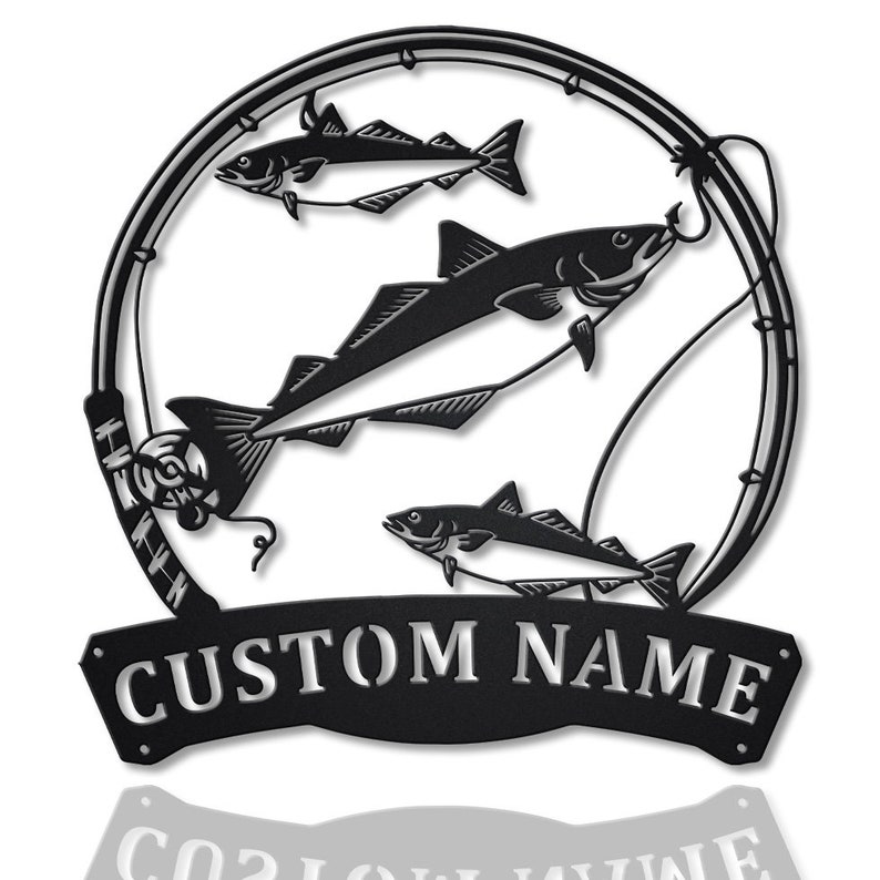 Personalized Pollocks Fishing Fish Pole Metal Sign Wall Art For Home Decoration 8x8 12x12 14x14 18x18 24x24 Inches