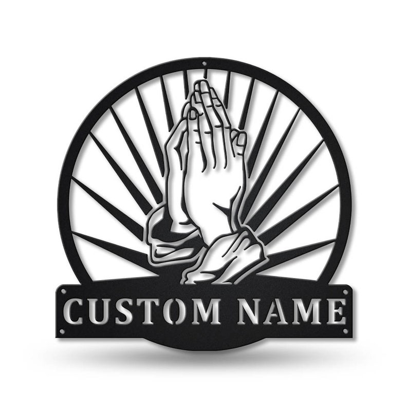 Personalized Prayer Hands Monogram Metal Sign Wall Art For Home Decoration 8x8 12x12 14x14 18x18 24x24 Inches