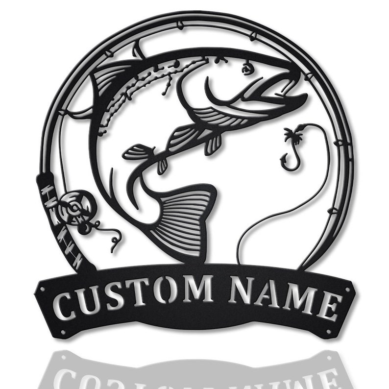 Personalized Rainbow Trout Fish Pole Monogram Metal Sign Wall Art For Home Decoration 8x8 12x12 14x14 18x18 24x24 Inches