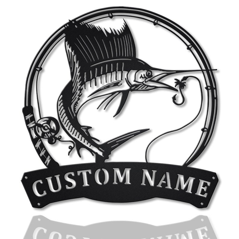 Personalized Sailfish Fishing Fish Pole Metal Sign Wall Art For Home Decoration 8x8 12x12 14x14 18x18 24x24 Inches