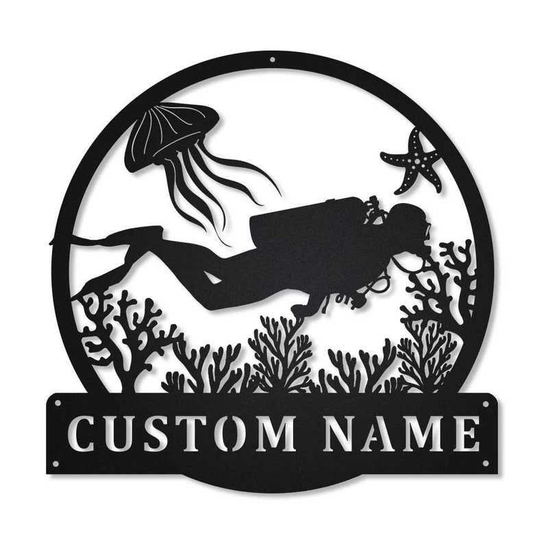 Personalized Scuba Diving Sport Monogram Metal Sign Wall Art For Home Decoration 8x8 12x12 14x14 18x18 24x24 Inches