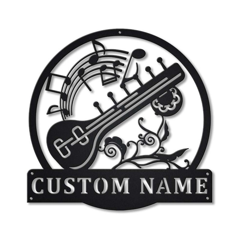 Personalized Sitar Music Monogram Metal Sign Wall Art For Home Decoration 8x8 12x12 14x14 18x18 24x24 Inches