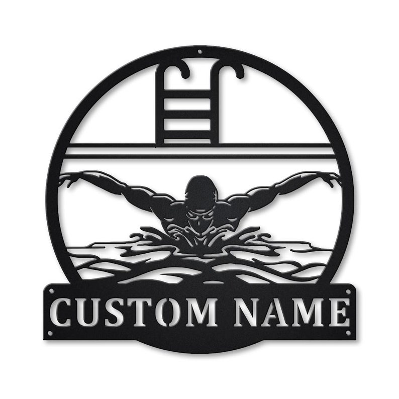 Personalized Swimming Monogram Metal Sign Wall Art For Home Decoration 8x8 12x12 14x14 18x18 24x24 Inches