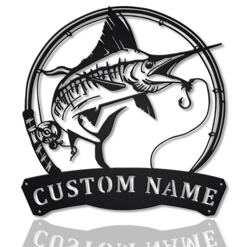 Personalized Swordfish Fishing Fish Pole Metal Sign Wall Art For Home Decoration 8x8 12x12 14x14 18x18 24x24 Inches