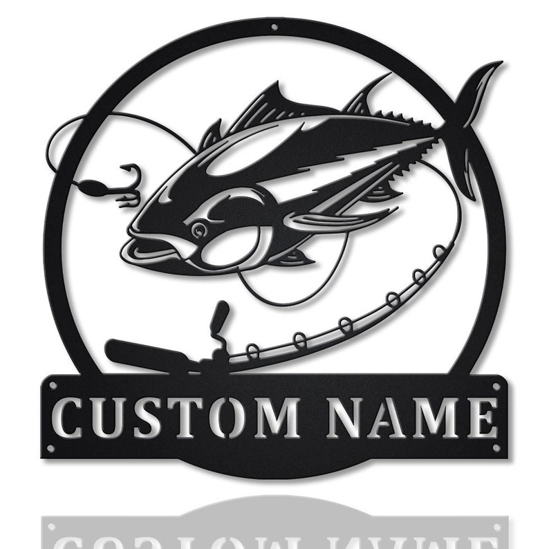 Personalized Tuna Fishing Fish Pole Metal Sign Wall Art For Home Decoration 8x8 12x12 14x14 18x18 24x24 Inches