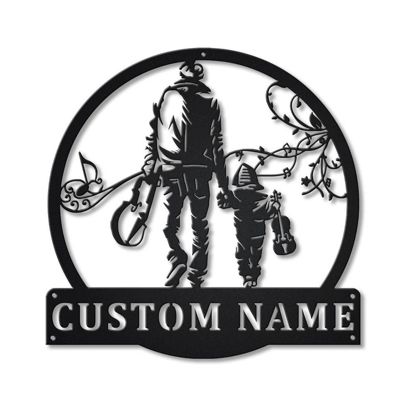 Personalized Violin Father And Son Monogram Metal Sign Wall Art For Home Decoration 8x8 12x12 14x14 18x18 24x24 Inches