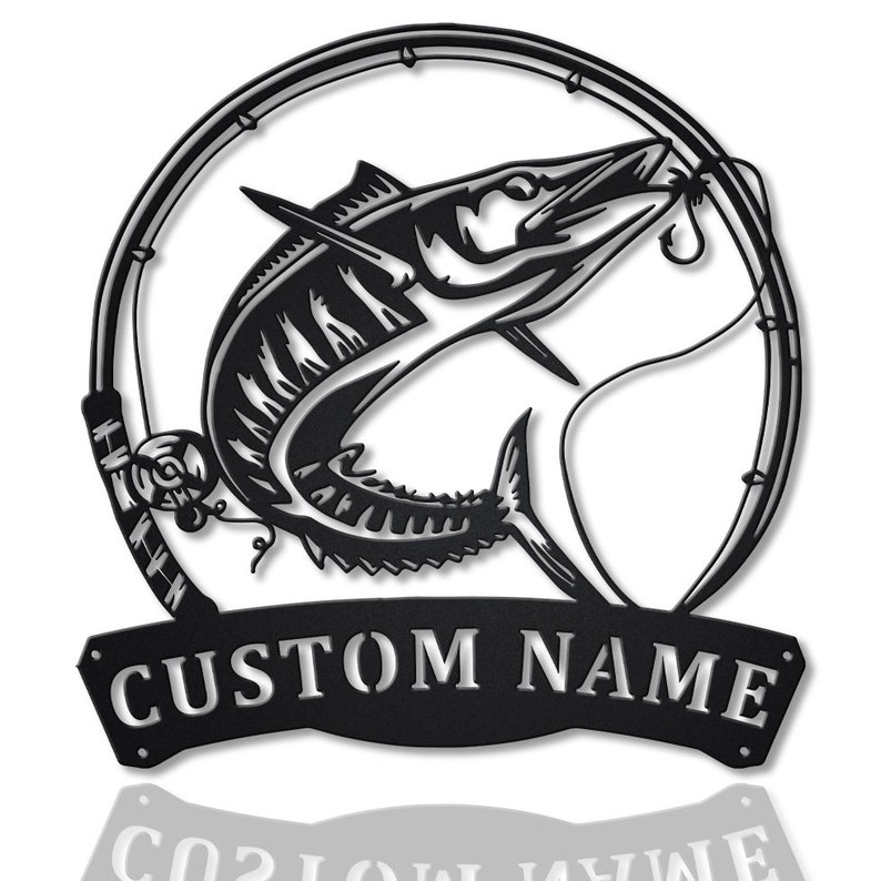 Personalized Wahoo Fishing Fish Pole Metal Sign Wall Art For Home Decoration 8x8 12x12 14x14 18x18 24x24 Inches