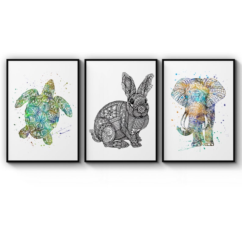 Poster Set Of Animal Mandala Nature Minimal Calming Turtle Rabbit Elephant Poster Prints Wall Art Gift For Home Decoration 12x18 16x24 20x30 24x36 Inches