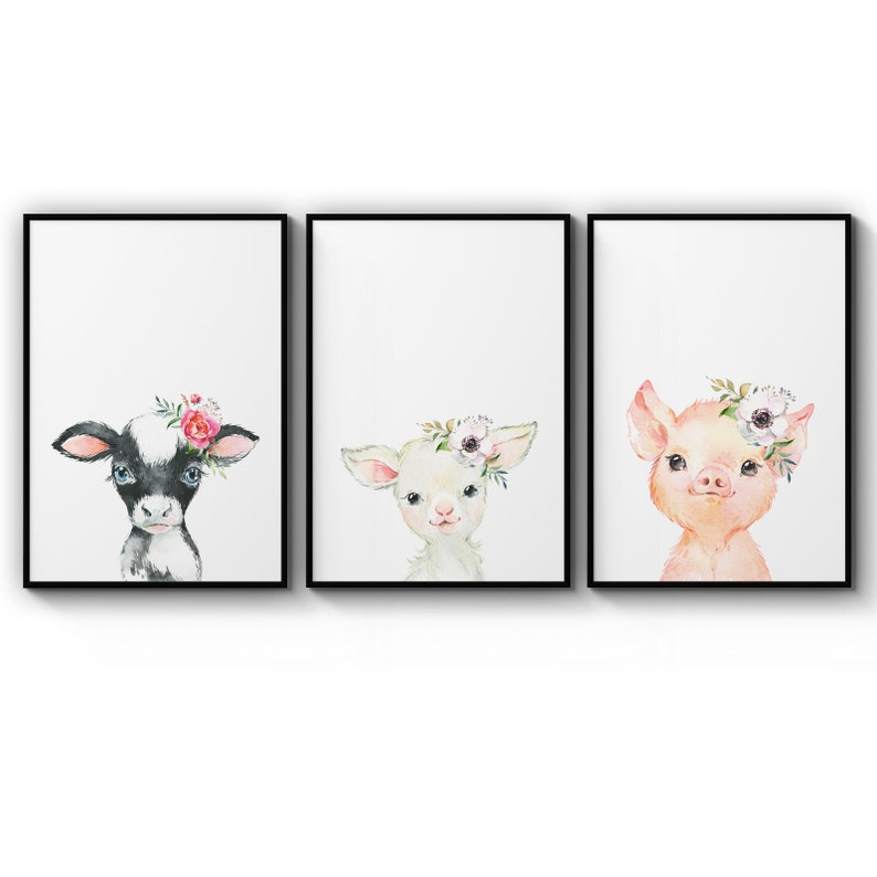Poster Set Of Baby Nursery Farm Animals Kids Bedroom Childrens Poster Prints Wall Art Gift For Home Decoration 12x18 16x24 20x30 24x36 Inches
