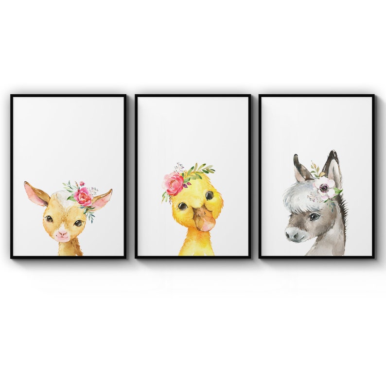 Poster Set Of Baby Nursery Farm Animals Kids Bedroom Childrens Poster Prints Wall Art Gift For Home Decoration 12x18 16x24 20x30 24x36 Inches