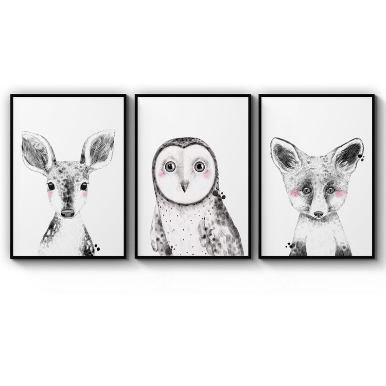 Poster Set Of Baby Nursery Woodland Animals Kids Bedroom Poster Prints Wall Art Gift For Home Decoration 12x18 16x24 20x30 24x36 Inches