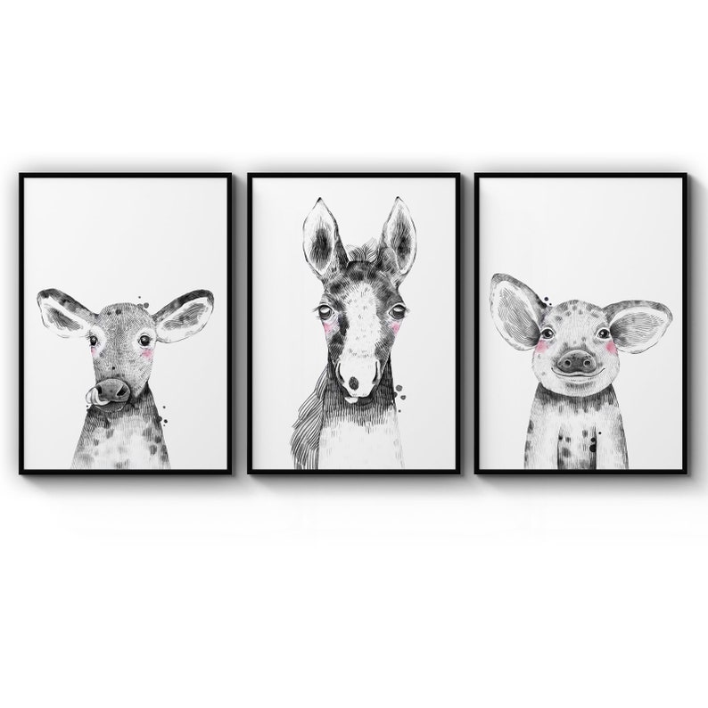 Poster Set Of Cute Baby Nursery Farm Animals Kids Bedroom Childrens Farmhouse Poster Prints Wall Art Gift For Home Decoration 12x18 16x24 20x30 24x36 Inches