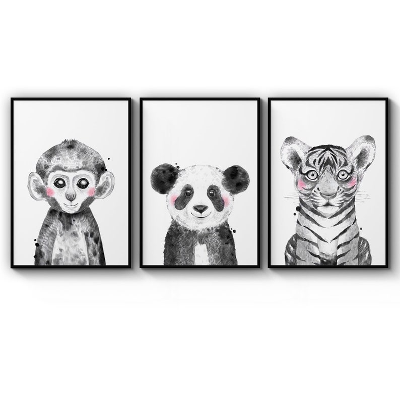 Poster Set Of Cute Baby Nursery Jungle Animals Kids Bedroom Safari Childrens Kids Poster Prints Wall Art Gift For Home Decoration 12x18 16x24 20x30 24x36 Inches