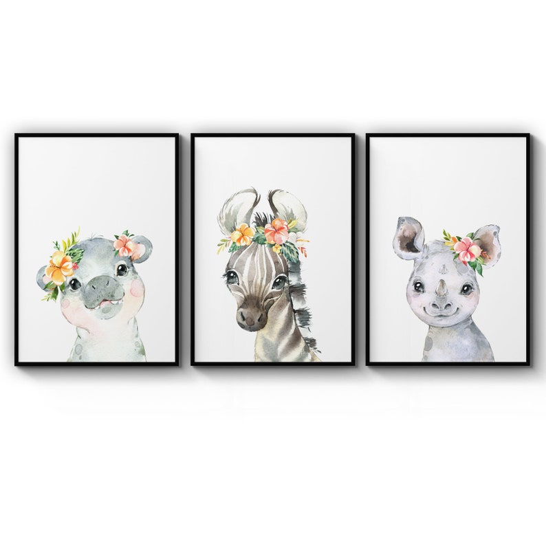 Poster Set Of Cute Baby Nursery Safari Animals Kids Bedroom African Childrens Kids Poster Prints Wall Art Gift For Home Decoration 12x18 16x24 20x30 24x36 Inches