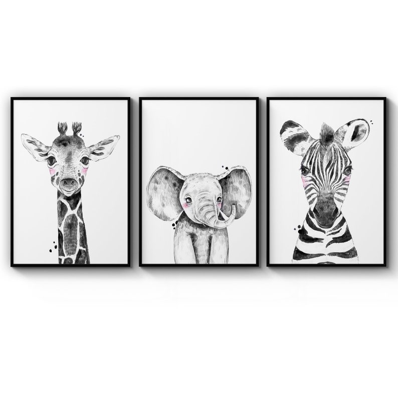 Poster Set Of Cute Baby Nursery Safari Animals Kids Bedroom African Childrens Kids Poster Prints Wall Art Gift For Home Decoration 12x18 16x24 20x30 24x36 Inches