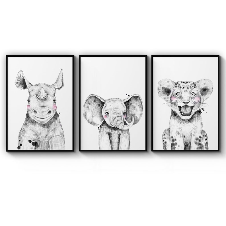 Poster Set Of Cute Baby Nursery Safari Animals Kids Bedroom African Childrens Kids Poster Prints Wall Art Gift For Home Decoration 12x18 16x24 20x30 24x36 Inches