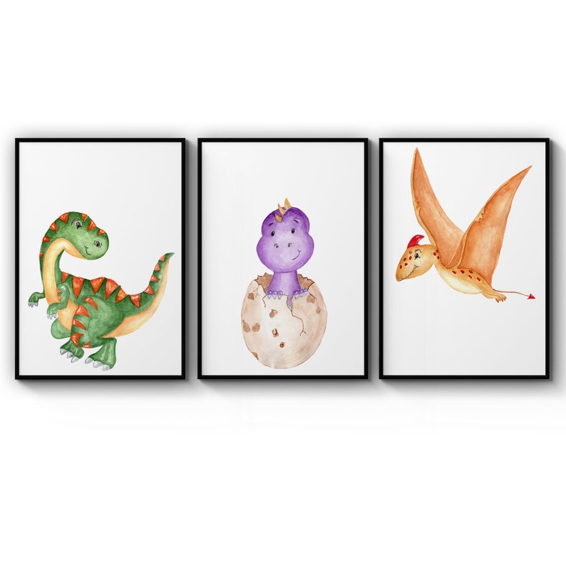 Poster Set Of Cute Dinosaur Painting Baby Nursery Boys Bedroom Toddler Wall Poster Prints Wall Art Gift For Home Decoration 12x18 16x24 20x30 24x36 Inches