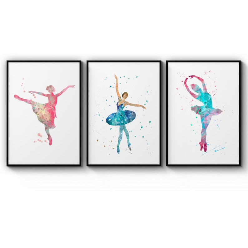 Poster Set Of Dancing Ballerina Watercolour Paintings Nursery Girls Bedroom Performing Dance Wall Poster Prints Wall Art Gift For Home Decoration 12x18 16x24 20x30 24x36 Inches