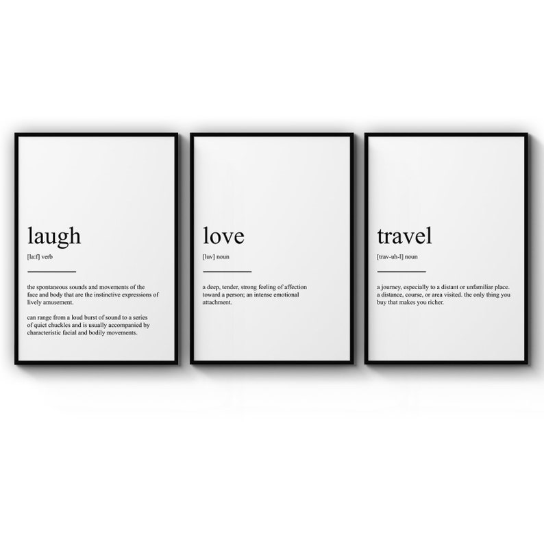 Poster Set Of Dictionary Definition Travel Love Laugh Girls Bedroom Wall Poster Prints Wall Art Gift For Home Decoration 12x18 16x24 20x30 24x36 Inches