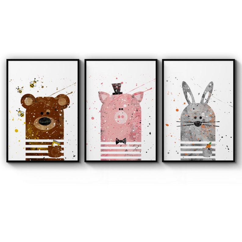 Poster Set Of Nursery Baby Animals Babys Bedroom Toddler Cartoon Bear Pig Rabbit Poster Prints Wall Art Gift For Home Decoration 12x18 16x24 20x30 24x36 Inches