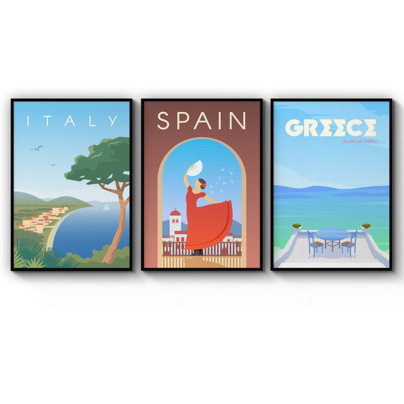 Poster Set Of Retro Travel Spain Italy Greece S Affordable Poster Prints Wall Art Gift For Home Decoration 12x18 16x24 20x30 24x36 Inches