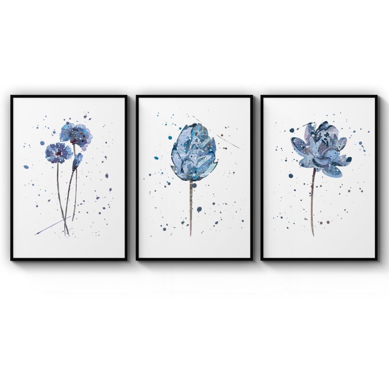 Poster Set Of Scandi Style Blue Flowers Nature Scandinavian Minimal Abstract Poster Prints Wall Art Gift For Home Decoration 12x18 16x24 20x30 24x36 Inches