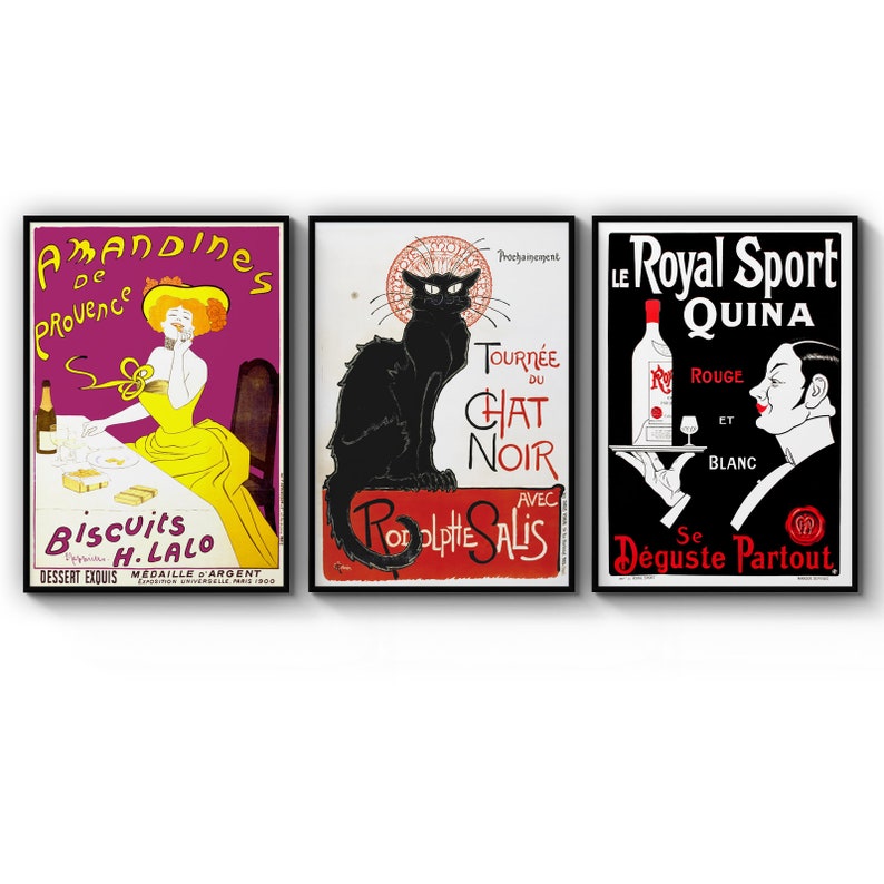 Poster Set Of Vintage French Cafe Classic Restaurant Le Chat Noir Fashion France Poster Prints Wall Art Gift For Home Decoration 12x18 16x24 20x30 24x36 Inches