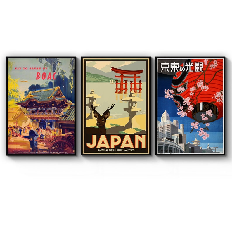 Poster Set Of Vintage Japanese Travel Airline Old Tourism Japan Poster Prints Wall Art Gift For Home Decoration 12x18 16x24 20x30 24x36 Inches