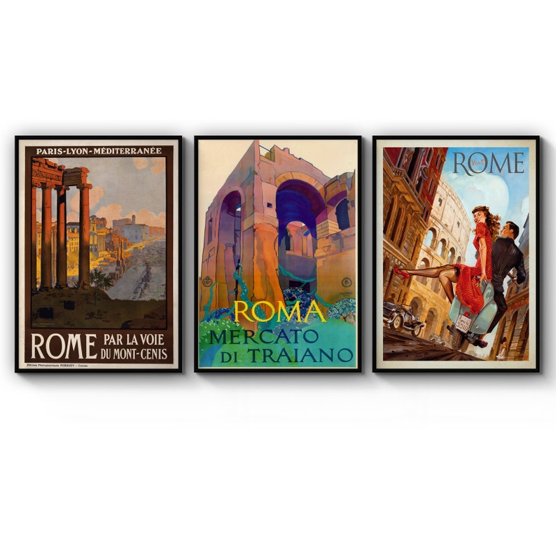 Poster Set Of Vintage Rome Italy Travel Tourism Roman Forum Vespa Italian Cafe Poster Prints Wall Art Gift For Home Decoration 12x18 16x24 20x30 24x36 Inches