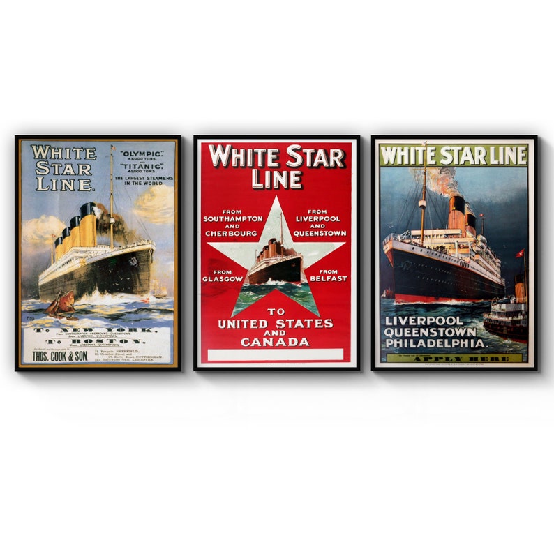 Poster Set Of Vintage White Star Line Shipping Old Rare Titanic Man Cave Poster Prints Wall Art Gift For Home Decoration 12x18 16x24 20x30 24x36 Inches