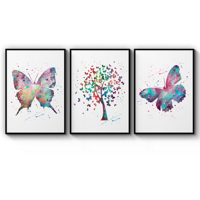 Poster Set Of Watercolour Colourful Butterfly Painting Calming Nature Nursery Baby Bedroom Poster Prints Wall Art Gift For Home Decoration 12x18 16x24 20x30 24x36 Inches