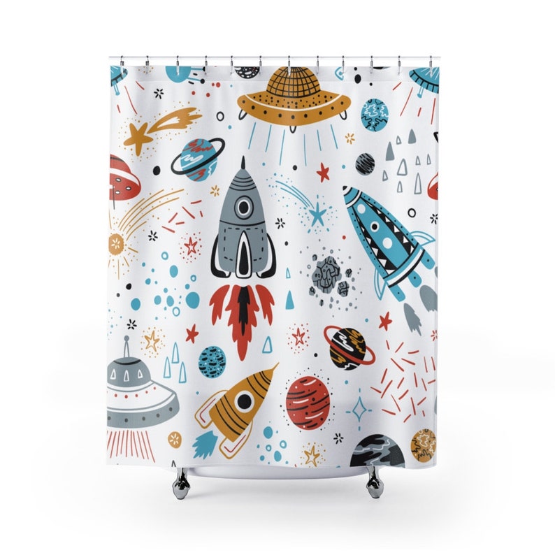 Rocket Shower Curtain Kids Bathroom Decor Home Decoration 35x71 47x71 59x71 65x71 71x71 71x79 Inches