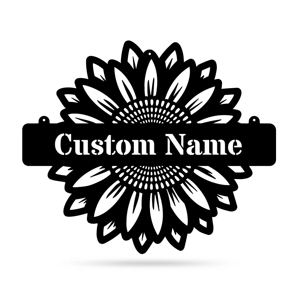 Sunflower Monogram Metal Sign Wall Art For Home Decoration 8x8 10x10 12x12 14x14 18x18 24x24 Inches