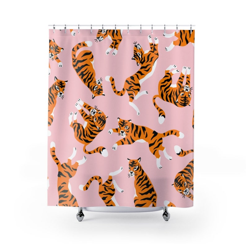 Tiger Shower Curtain Pink Modern Bathroom Decor Home Decoration 35x71 47x71 59x71 65x71 71x71 71x79 Inches