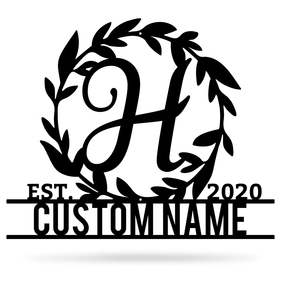 Wreath Monogram Metal Sign Wall Art For Home Decoration 8x8 10x10 12x12 14x14 18x18 24x24 Inches