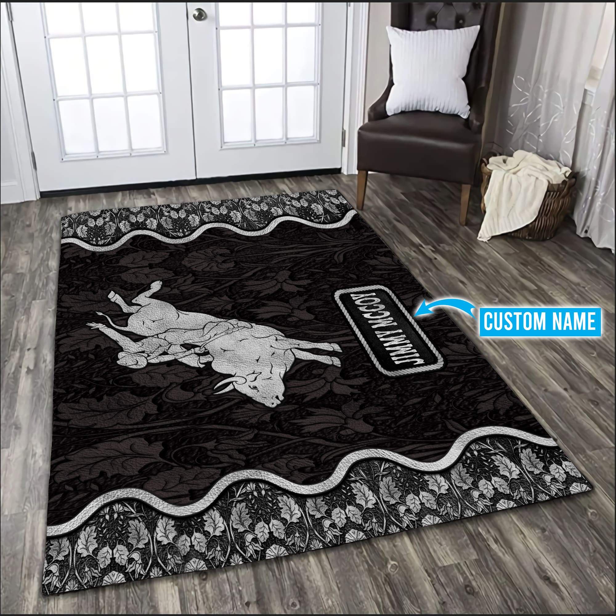 Personalized Name Bull Riding 3d Rodeo Rug Rectangle Rug Floor Mat Decor For Living Room Bedroom Chococloset