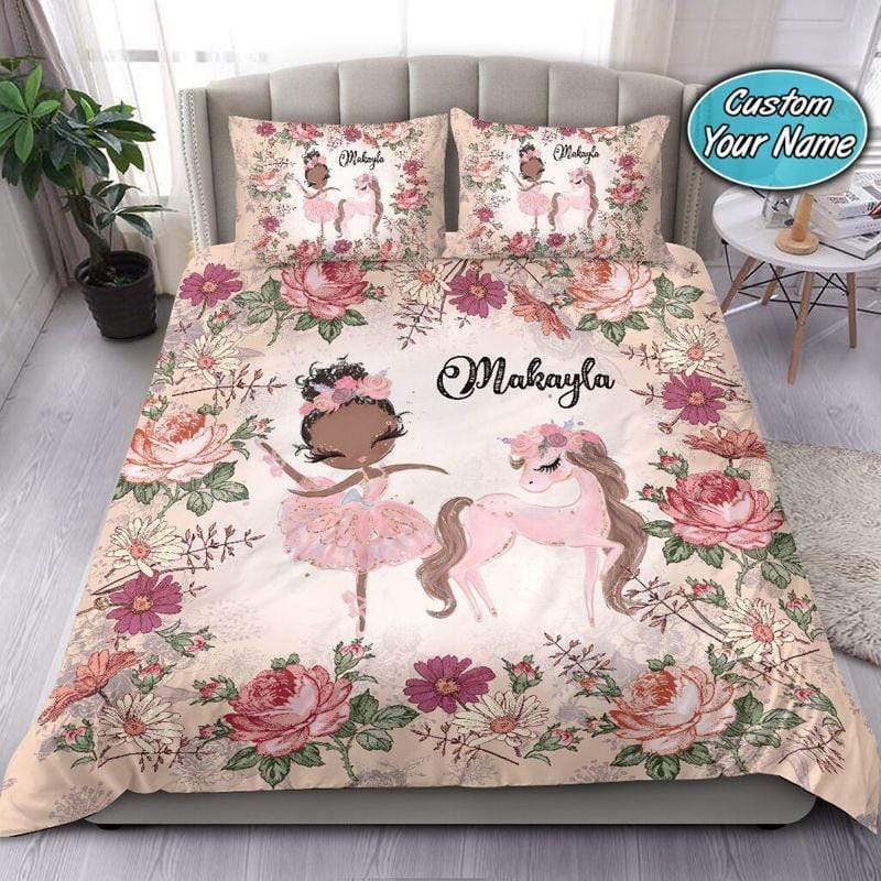 Fl Ballet Black Girl And Unicorn Personalized Name Duvet Cover Bedding Set Pillowcases Quilt Twin Queen King Size Custom Chococloset Fl Ballet Black Girl And Unicorn, Unicorn King Size Bedding Set