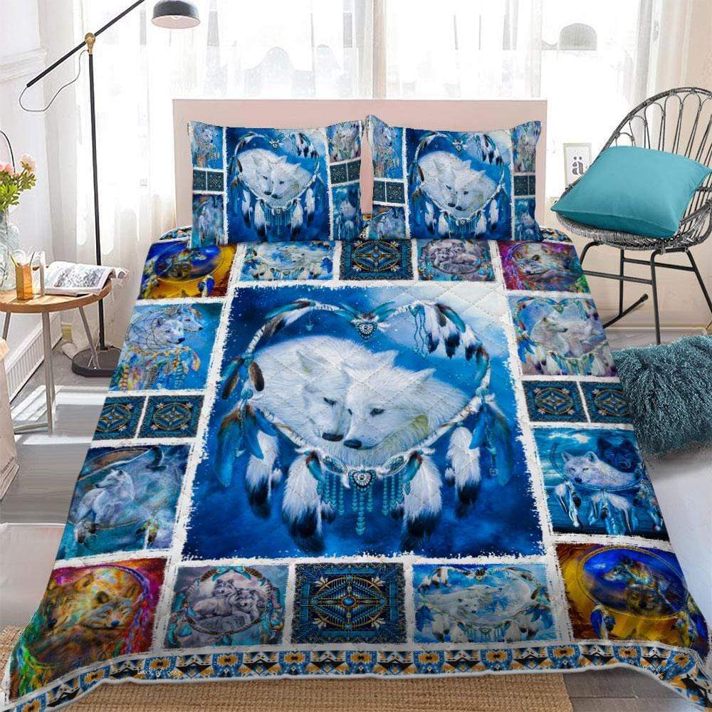 Native Couple Wolf Dream Catcher Gift For Valentine Duvet Cover Bedding Set Pillowcases Quilt Twin Queen And King Size Chococloset Native Couple Wolf Dream Catcher Gift, Dreamcatcher King Size Bedding