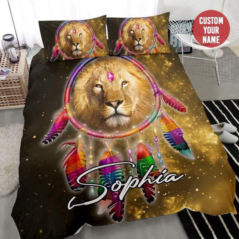 Tribal Dreamcatcher Lion Personalized Custom Name Bedding Pillowcases Quilt Cover Set Twin Queen And King Size Chococloset Tribal Dreamcatcher Lion Personalized, Dreamcatcher King Size Bedding