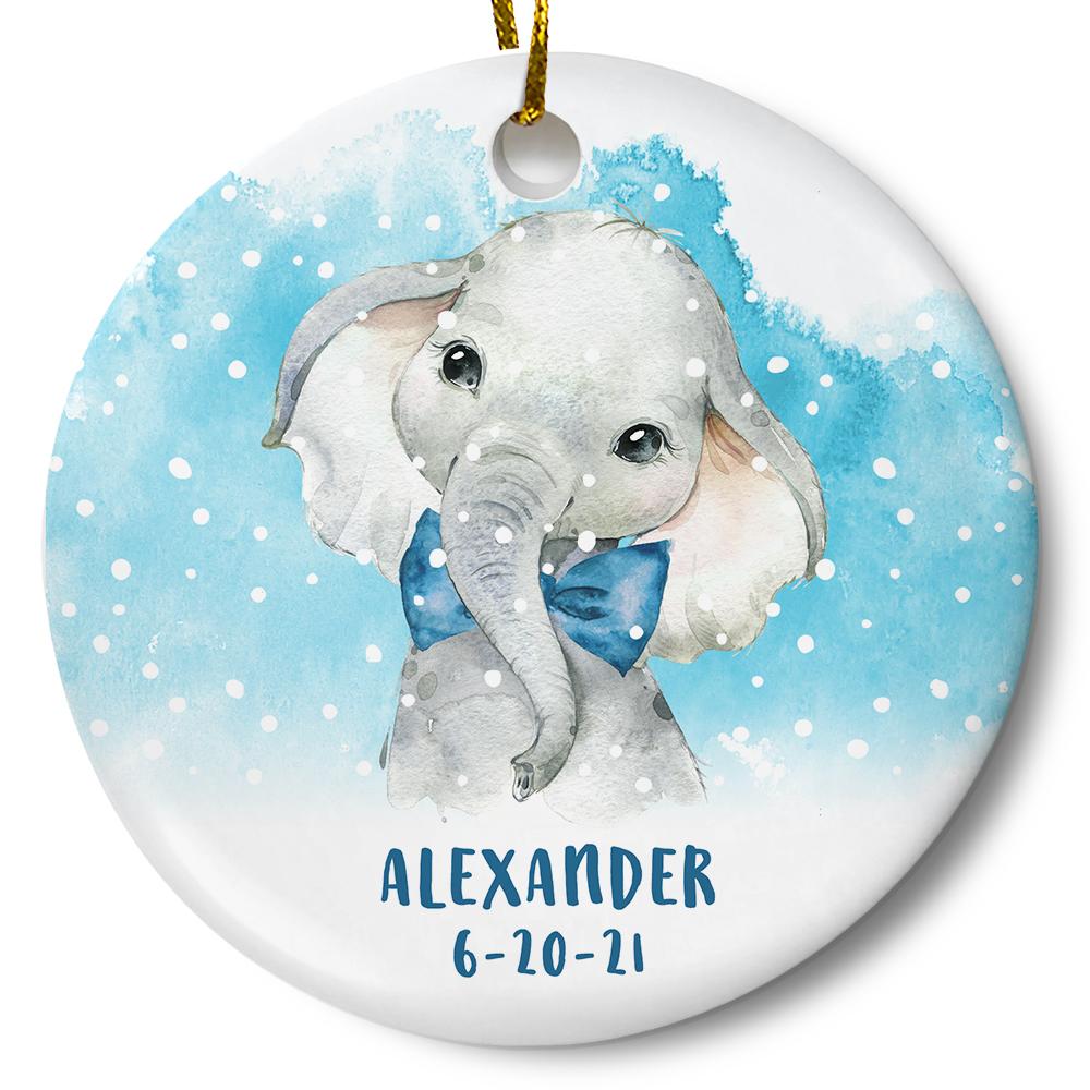 Personalized Baby Boy Elephant Ceramic Ornament Gift For Home Decoration Circle Heart Oval Star Shape